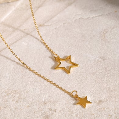 18 Karat Gold Edelstahl große und kleine fünfzackige Sternanhänger Y-förmige Kette Halskette modische und einfache kleine frische Titanstahl Halskette für Frauen h5 Bild4