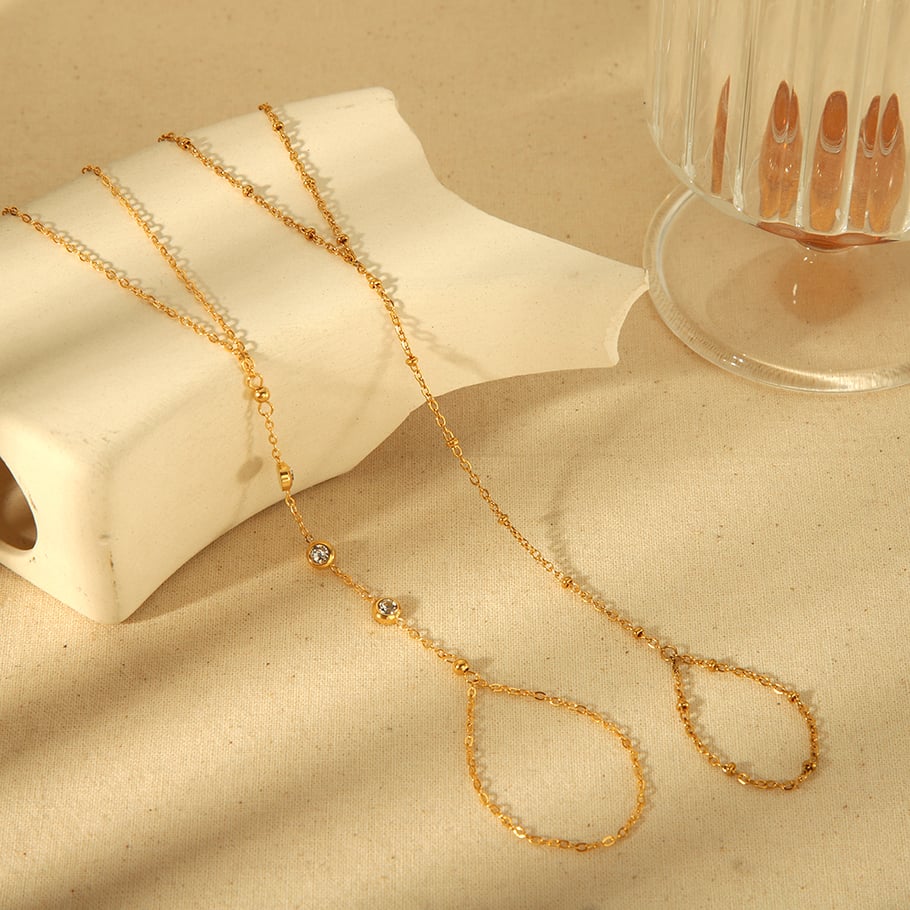 1 pair of stylish simple 18k gold-plated stainless steel zircon finger chain bracelets for women's jewelry for daily wear Picture5