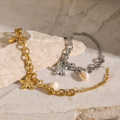 18k gold stainless steel starfish shell conch bracelet 2024 European and American summer new ocean series titanium steel bracelet h5 Picture10