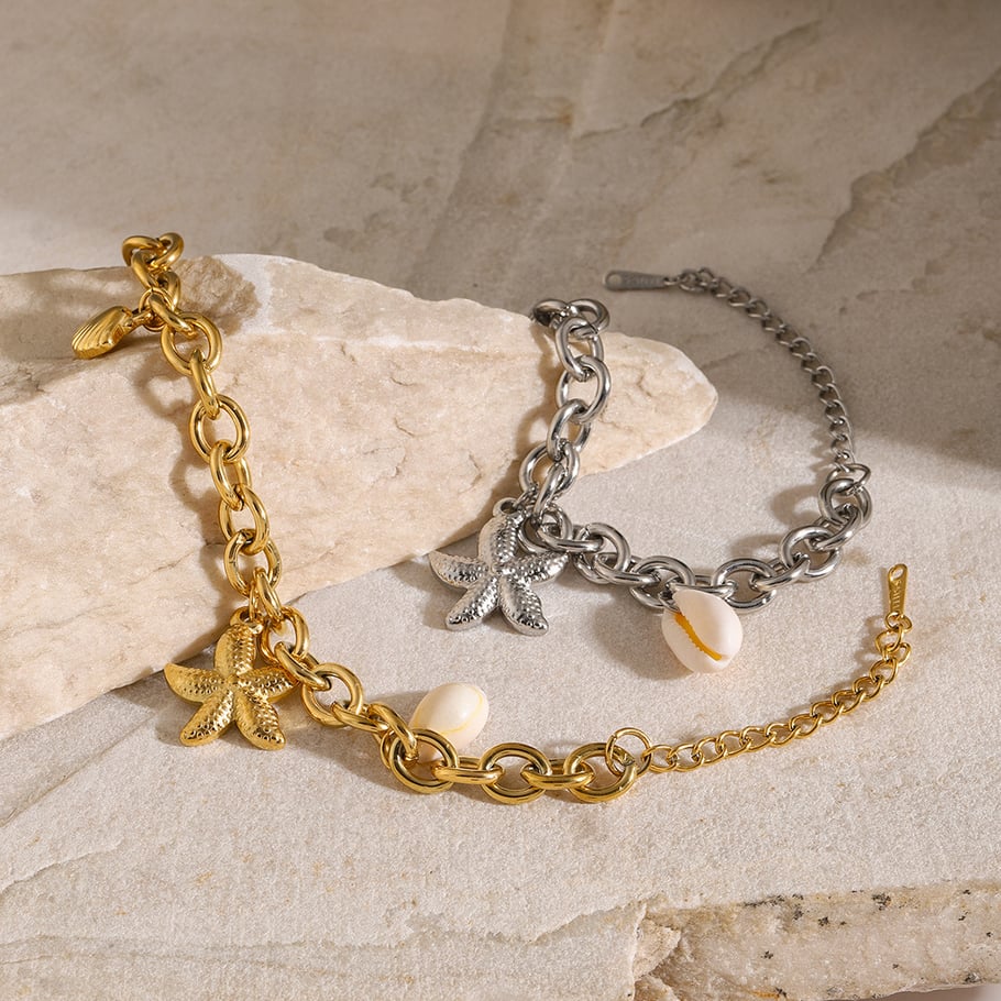 18k gold stainless steel starfish shell conch bracelet 2024 European and American summer new ocean series titanium steel bracelet Picture10