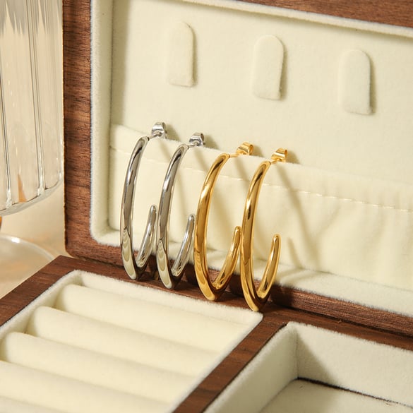 1 pair of personalized fashion 18k gold-plated stainless steel geometric C-shaped earrings for women's jewelry for daily wear 2