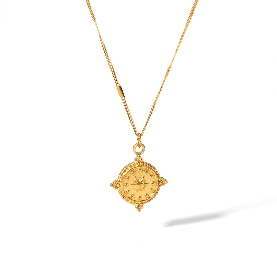 1 piece of vintage classic 18k gold-plated stainless steel love rose geometric round pendant necklace for women's daily wear Picture5