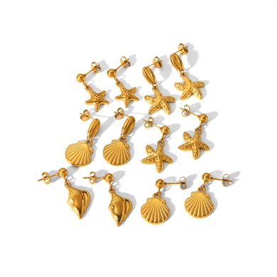1 Paar stilvolle, klassische Ohrringe mit Seestern-Muschel-Anhänger aus 18 Karat vergoldetem Edelstahl für Damenschmuck zum täglichen Tragen h5 Bild5