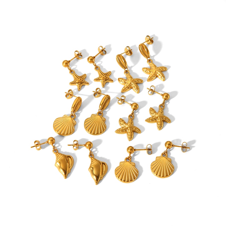 1 Paar stilvolle, klassische Ohrringe mit Seestern-Muschel-Anhänger aus 18 Karat vergoldetem Edelstahl für Damenschmuck zum täglichen Tragen Bild5