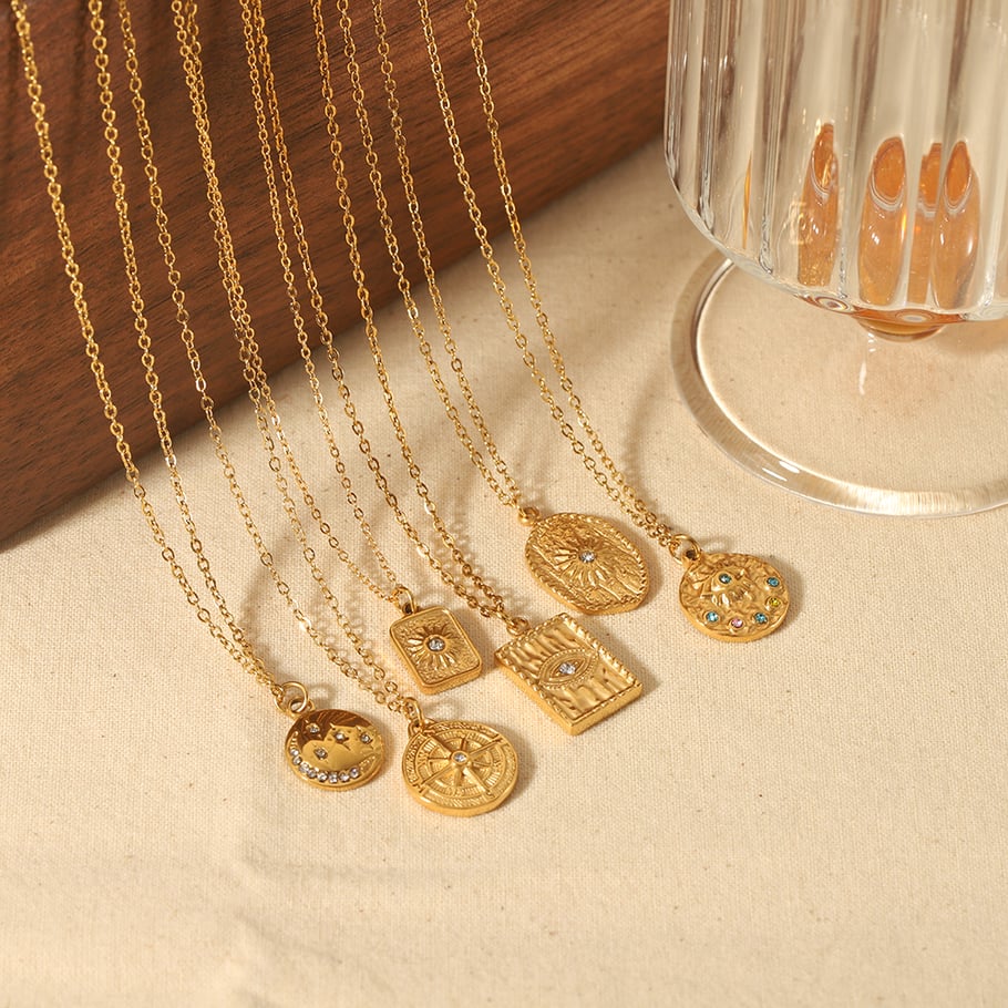1 piece of personalized fashion 18k gold-plated stainless steel hammered eight-pointed star zircon eye pendant necklace for women's jewelry for daily wear Picture4