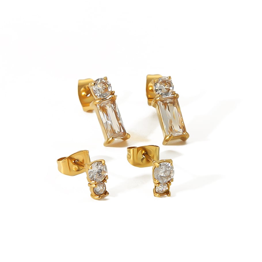 1 pair of exquisite and fashionable 18k gold-plated stainless steel three-dimensional rectangular zircon earrings for women for daily wear Picture5
