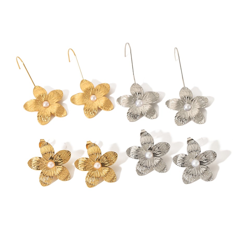 1 pair of exquisite and fashionable 18k gold-plated stainless steel pearl flower earrings for women for daily wear Picture5
