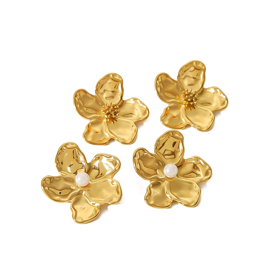 1 Paar personalisierte, modische, gehämmerte Blumenohrringe aus 18 Karat vergoldetem Edelstahl für den Alltag von Damen Bild6
