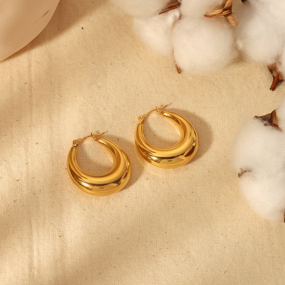 1 Paar klassische, modische, dicke U-förmige Ohrringe aus 18 Karat vergoldetem Edelstahl für Damen, Schmuck für den Alltag Bild2