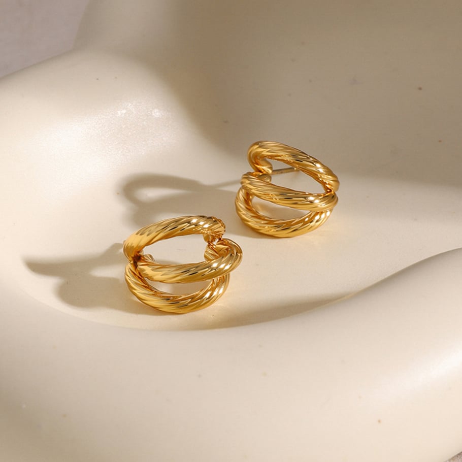 18 Karat Gold Edelstahl Ohrringe Licht Luxus einfache High-End-Nische dreilagige Gewinde Titan Stahl C-förmige Ohrringe Ohrringe Bild8