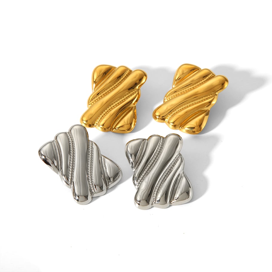 1 pair of classic fashion 18k gold-plated stainless steel rectangular geometric stripe texture earrings for women's jewelry for daily wear Picture5