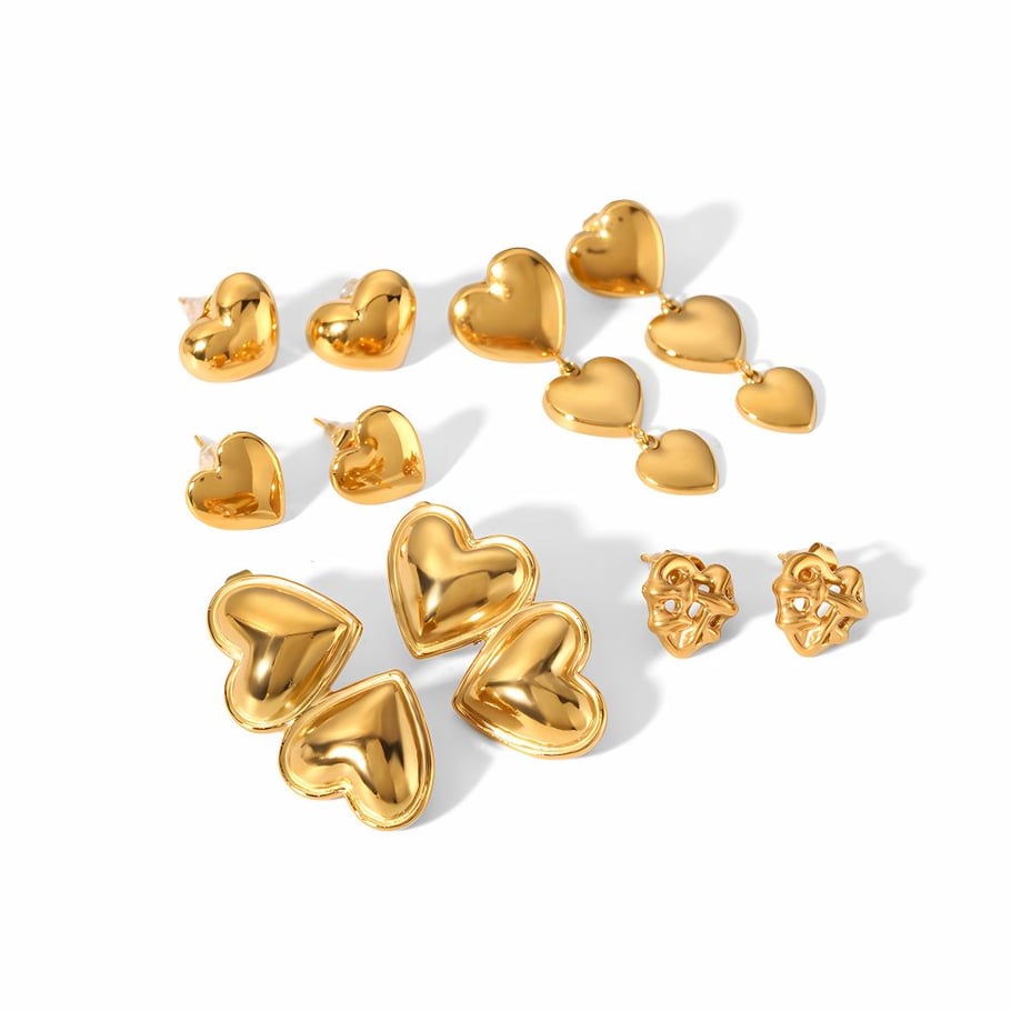 1 pair of classic fashion 18k gold-plated stainless steel geometric shiny heart-shaped earrings for women's jewelry for daily wear Picture5