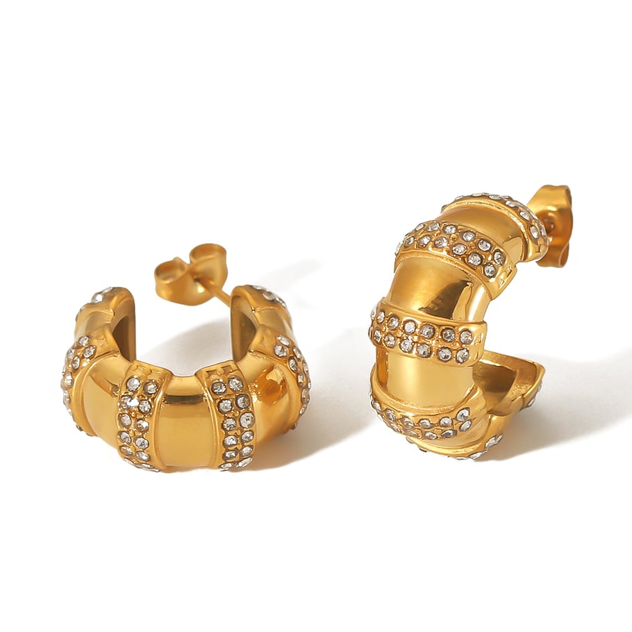 1 Paar klassische, modische, geometrische C-förmige Punkt-Diamant-Ohrringe aus 18 Karat vergoldetem Edelstahl für Damenschmuck zum täglichen Tragen Bild5
