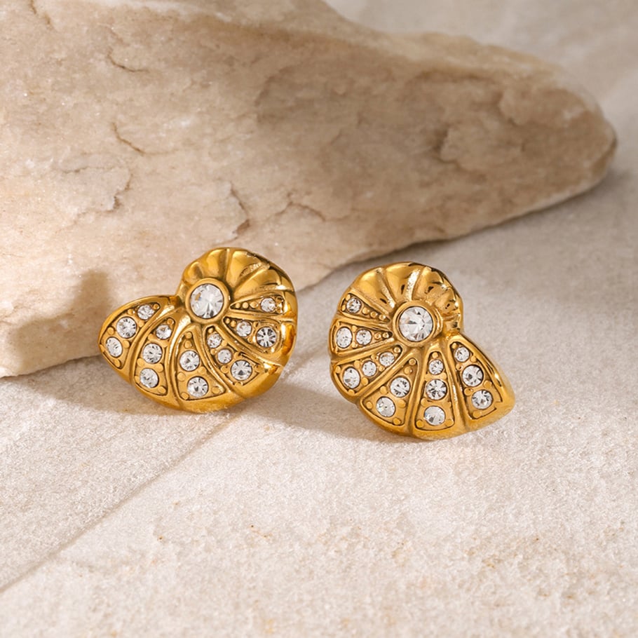 18K gold stainless steel/conch with rhinestone earrings ins unique design high price left and right titanium steel earrings Picture5