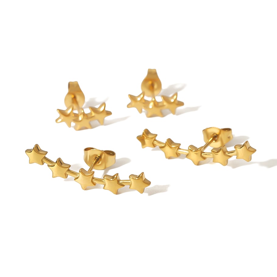 1 pair of stylish and simple 18k gold-plated stainless steel polished star earrings for women for daily wear Picture5