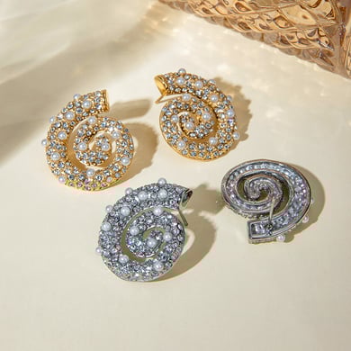 Europäische und amerikanische grenzüberschreitende INS-Stil exquisite Persönlichkeit 18 Karat Gold Edelstahl fadenförmige Perlen-Strass-Ohrringe Ohrringe h5 Bild5