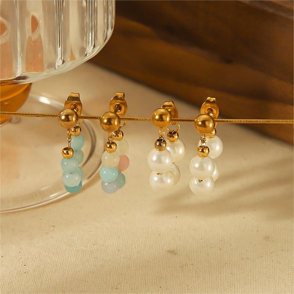 1 pair of exquisite and fashionable 18k gold-plated stainless steel crystal pearl chain earrings for women's jewelry for daily wear