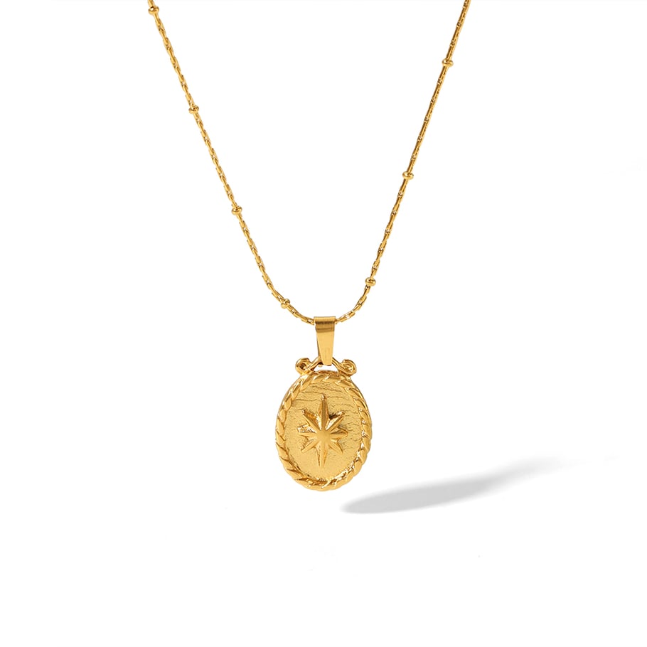 1 piece of vintage classic 18k gold-plated stainless steel love rose geometric round pendant necklace for women's daily wear Picture4