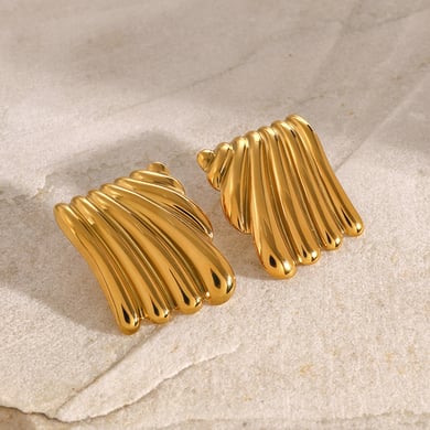 Europäische und amerikanische Ohrringe aus 18 Karat Gold und Edelstahl mit quadratischer Wellenstruktur, einfache geometrische Ohrringe aus Titanstahl im gleichen Stil von Internet-Berühmtheiten h5 Bild6