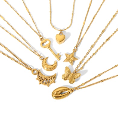 1 Stück klassische Mode 18 Karat vergoldet Edelstahl geometrische Muschel Mond Schmetterling Anhänger Halskette Damen Schmuck Alltagskleidung h5 Bild5