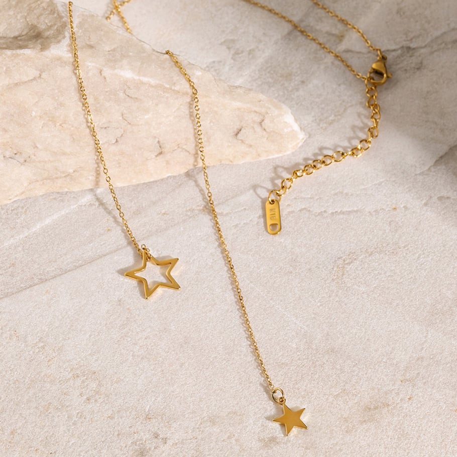 Collier en acier inoxydable or 18 carats avec pendentif étoile à cinq branches, grand et petit, en forme de Y, à la mode et simple, petit collier en acier titane frais pour femmes Image7