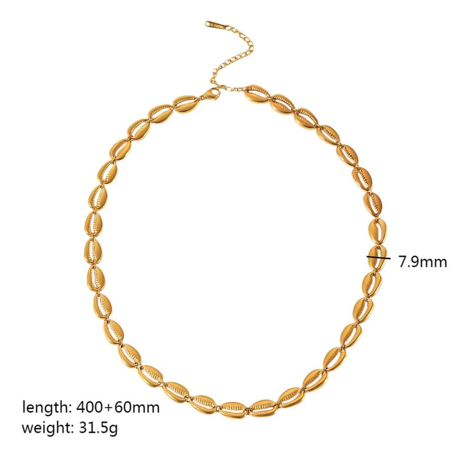 Collar de cadena de concha geométrica de acero inoxidable chapado en oro de 18 quilates de alta calidad, clásico, 1 pieza, joyería para mujer, uso diario Imagen4