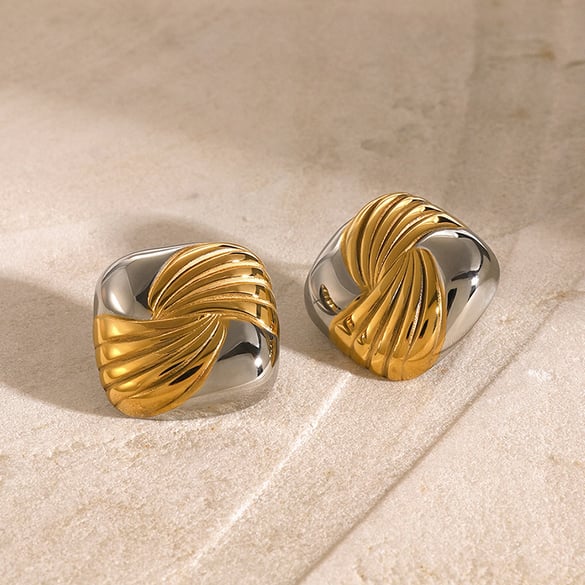 Orecchini a filo quadrato abbinati in acciaio inossidabile oro 18k, oro e argento, leggeri, di lusso, unici, di alta qualità, in acciaio al titanio, bicolore 2