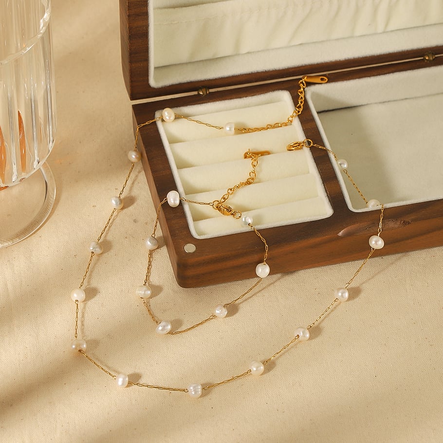 1 Stück elegante und modische Perlenkette aus 18 Karat vergoldetem Edelstahl für Damen zum täglichen Tragen Bild4