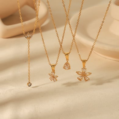 1 piece of exquisite and fashionable 18k gold-plated stainless steel geometric dot diamond flower pendant necklace for women's jewelry for daily wear h5 Picture4
