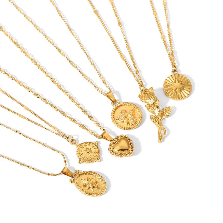 1 piece of vintage classic 18k gold-plated stainless steel love rose geometric round pendant necklace for women's daily wear Picture3