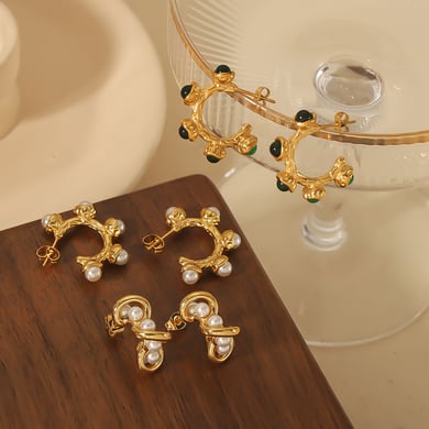 1 pair of elegant and fashionable 18k gold-plated stainless steel pearl gemstone earrings for women for daily wear h5 Picture4