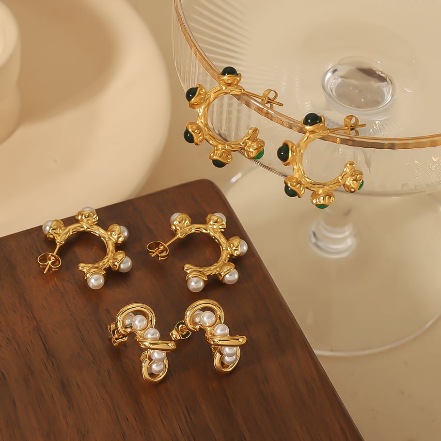 1 pair of elegant and fashionable 18k gold-plated stainless steel pearl gemstone earrings for women for daily wear Picture4
