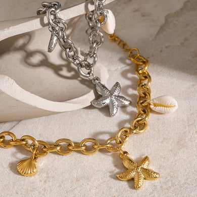 18k gold stainless steel starfish shell conch bracelet 2024 European and American summer new ocean series titanium steel bracelet h5 Picture9