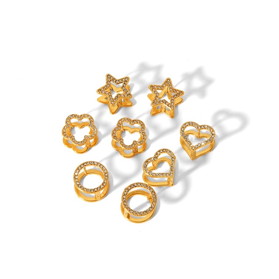 1 pair of exquisite and fashionable 18k gold-plated stainless steel hollow diamond star flower heart earrings for women's daily wear Picture5