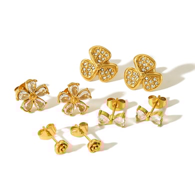 1 pair of exquisite and simple 18k gold-plated stainless steel diamond bow rose earrings for women's daily wear h5 Picture5
