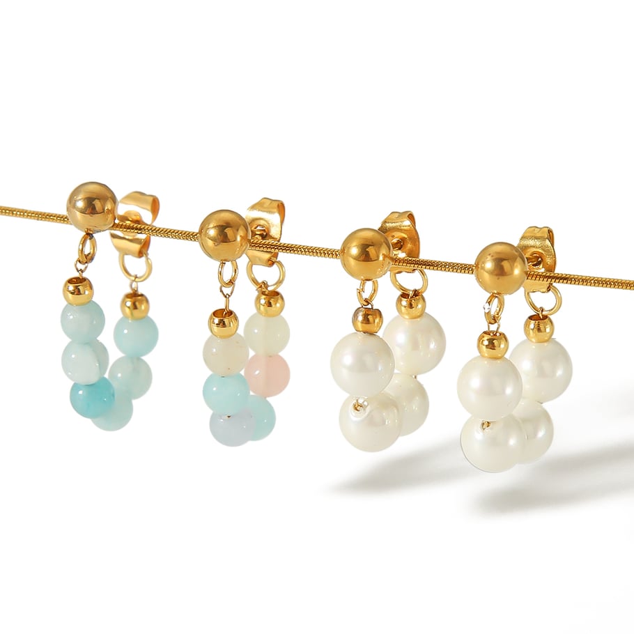 1 Paar exquisite und modische 18 Karat vergoldete Edelstahl-Kristallperlen-Kettenohrringe für Damenschmuck zum täglichen Tragen Bild5