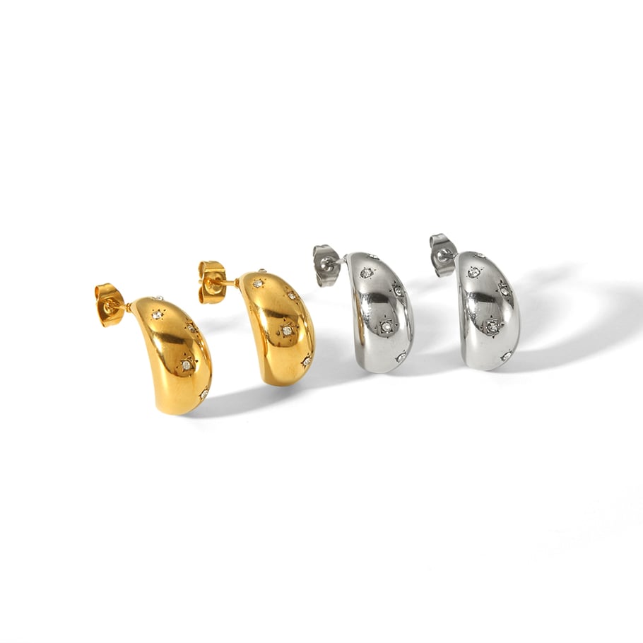 1 pair of simple and individual 18k gold-plated stainless steel hollow geometric dot diamond water drop earrings for women's daily wear Picture5