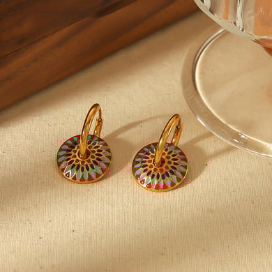 1 Paar modische, klassische Ohrringe aus 18 Karat vergoldetem Edelstahl im Vintage-Stil mit Tropfglasurfarbe für Damen, Schmuck für den Alltag h5 Bild4