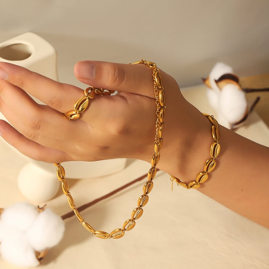 Collar de cadena de concha geométrica de acero inoxidable chapado en oro de 18 quilates de alta calidad, clásico, 1 pieza, joyería para mujer, uso diario Imagen2