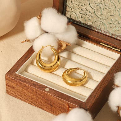 1 Paar klassische, modische, dicke U-förmige Ohrringe aus 18 Karat vergoldetem Edelstahl für Damen, Schmuck für den Alltag h5 Bild4