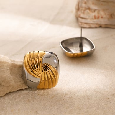18 Karat Gold Edelstahl Gold und Silber farblich passende quadratische Fadenohrringe in leichten Luxus einzigartige High-End Titan Stahl zweifarbige Ohrringe h5 Bild4