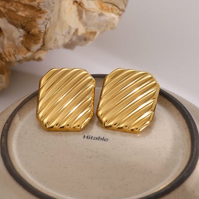Europäische und amerikanische Ohrringe aus 18 Karat Gold und Edelstahl mit quadratischer Wellenstruktur, einfache geometrische Ohrringe aus Titanstahl im gleichen Stil von Internet-Berühmtheiten h5 Bild11