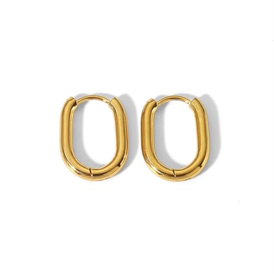 1 Paar einfache und modische geometrische Creolen aus 18 Karat vergoldetem Edelstahl mit rechteckigen Sternen als Damenschmuck für den Alltag h5 Bild6