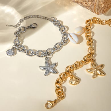 europäische und amerikanische grenzüberschreitende -stil persönlichkeit vielseitig exquisite 18 karat gold edelstahl seestern perlenanhänger halskette schmuck  h5 Bild4