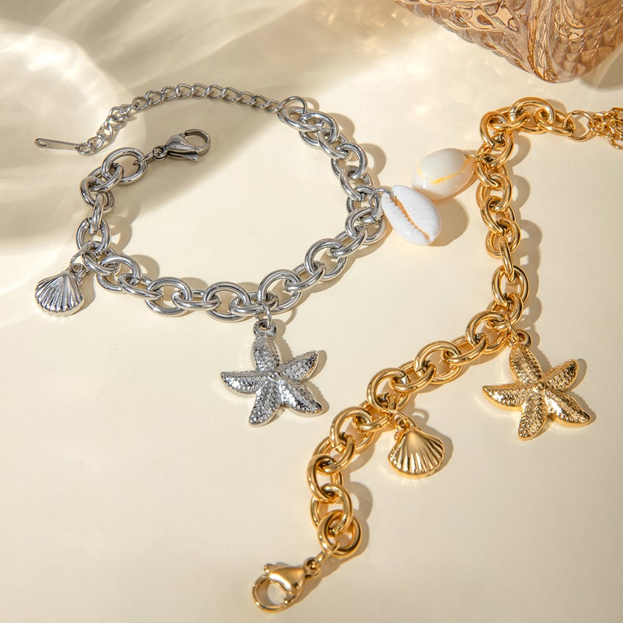 europäische und amerikanische grenzüberschreitende -stil persönlichkeit vielseitig exquisite 18 karat gold edelstahl seestern perlenanhänger halskette schmuck  Bild4