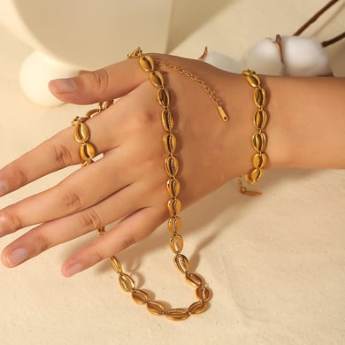Collar de cadena de concha geométrica de acero inoxidable chapado en oro de 18 quilates de alta calidad, clásico, 1 pieza, joyería para mujer, uso diario h5 Imagen3