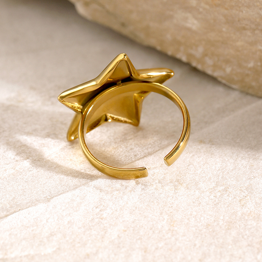 Hochwertiges, einzigartiges Design im AB-Stil, gold- und silberfarbene, fünfzackige Sternohrringe mit 18 Karat glattem, konvexem, offenem Ring Bild5