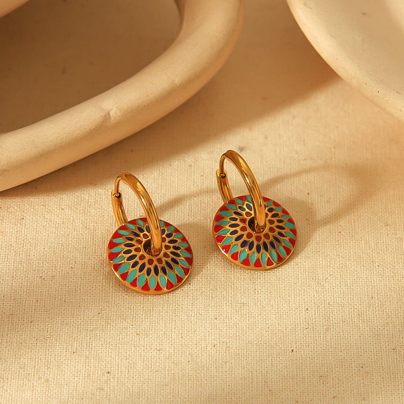 1 Paar modische, klassische Ohrringe aus 18 Karat vergoldetem Edelstahl im Vintage-Stil mit Tropfglasurfarbe für Damen, Schmuck für den Alltag Bild3