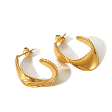1 Paar klassische, modische, geometrische Ohrringe mit unregelmäßigem Bogen aus 18 Karat vergoldetem Edelstahl für Damenschmuck zum täglichen Tragen h5 Bild6