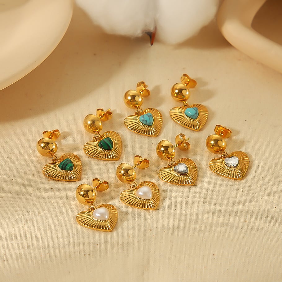 1 pair of classic fashion 18k gold-plated stainless steel pearl natural stone love pendant earrings women's jewelry daily wear Picture4